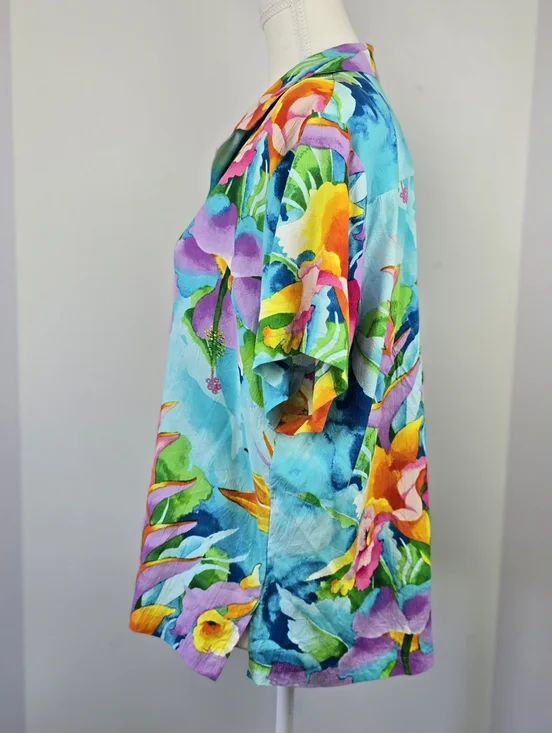 Jams World Hawaiian Shirt Womens L Tropical Floral Button Down Short Sleeve - Picture 5 of 7